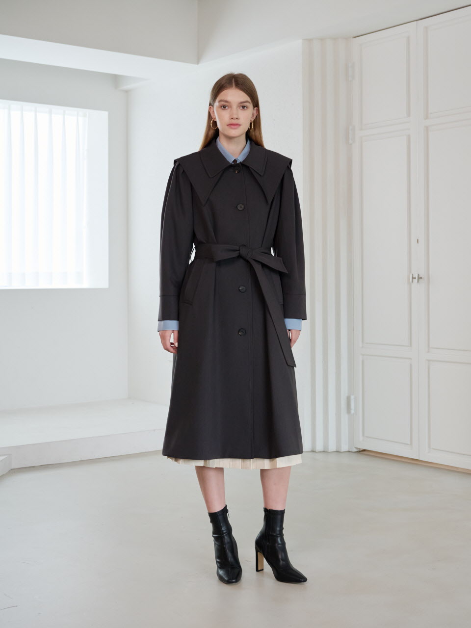 Double Collar Trench Coat_CHARCOL