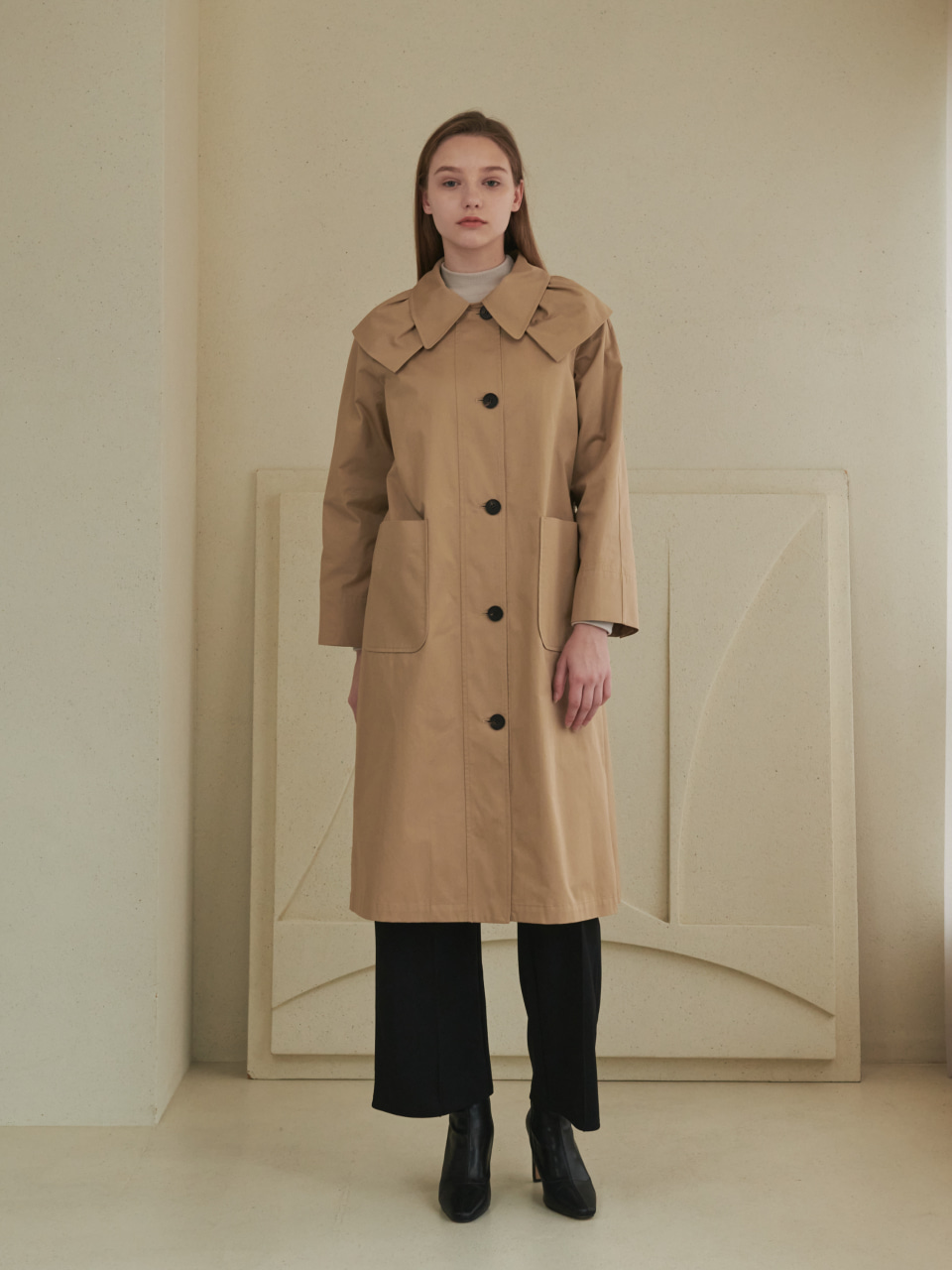 Pleated Collar Trench Coat