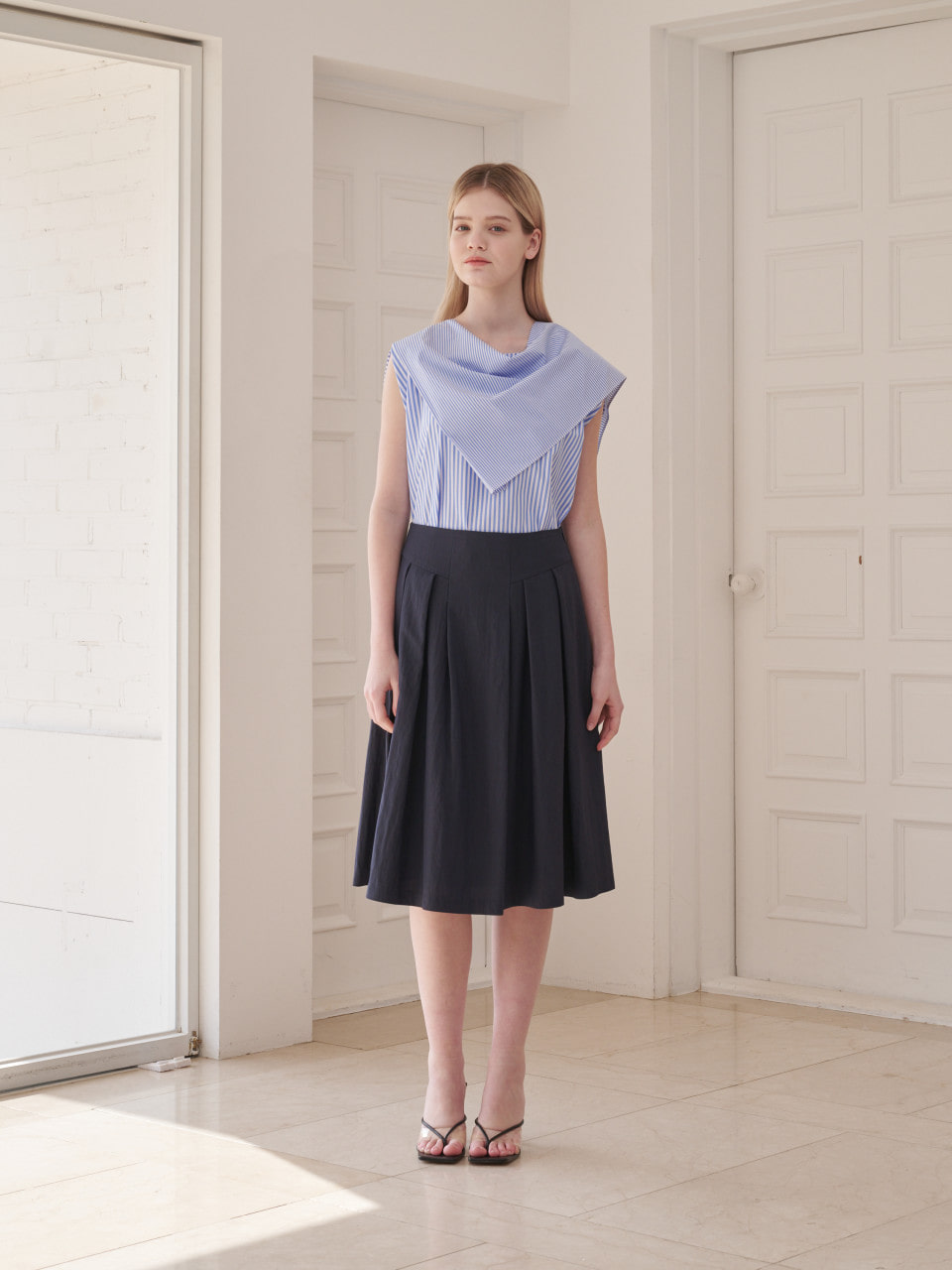 Cotton Flared Skirt_Navy