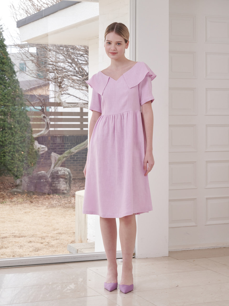 Linen Ruffle Dress_Lilac