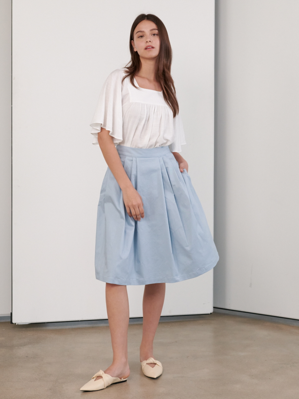Pleated Full Skirt_Blue